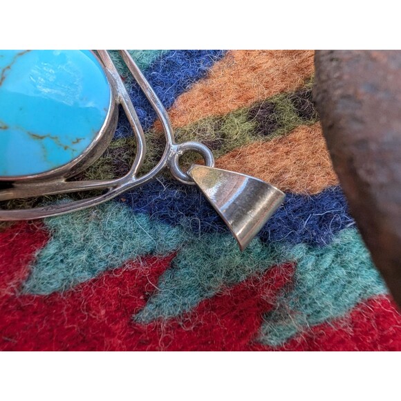 Vintage Large Turquoise Blue Pendant: Mexico Taxco Necklace - Picture 6 of 11